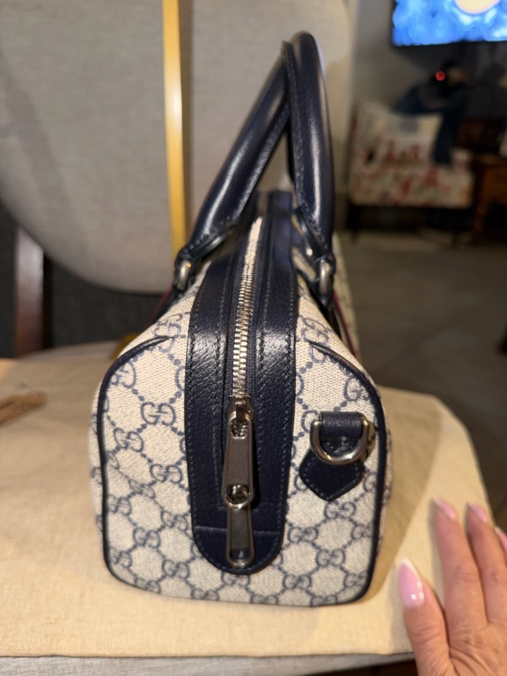 Gucci Ophidia Navy and Red GG Supreme Boston bag NEW - Picture 6 of 15